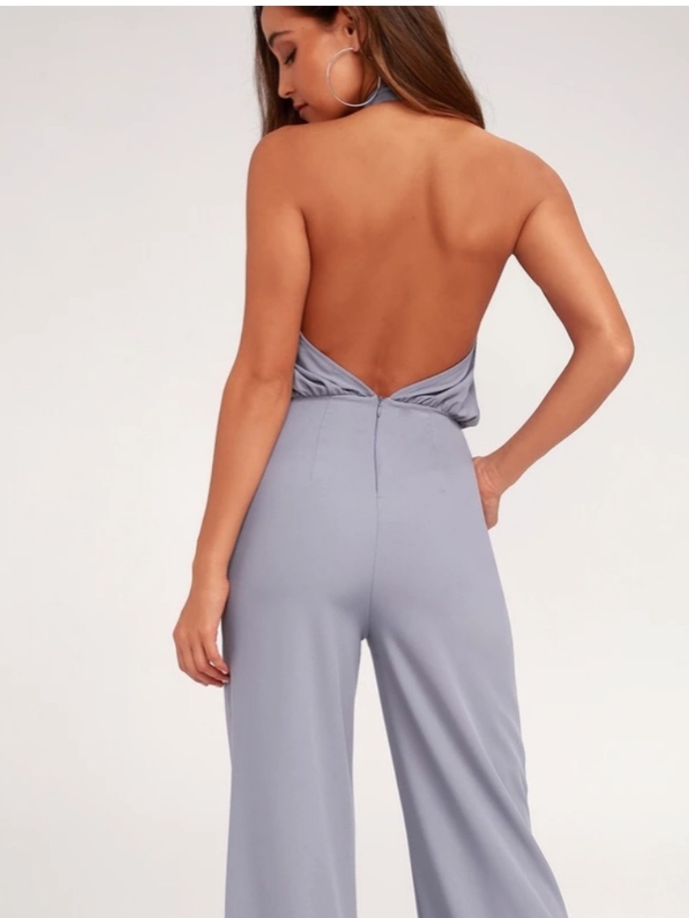 Lulu's Dusty Lavender Halter Open-Back Wide-Leg Jumpsuit